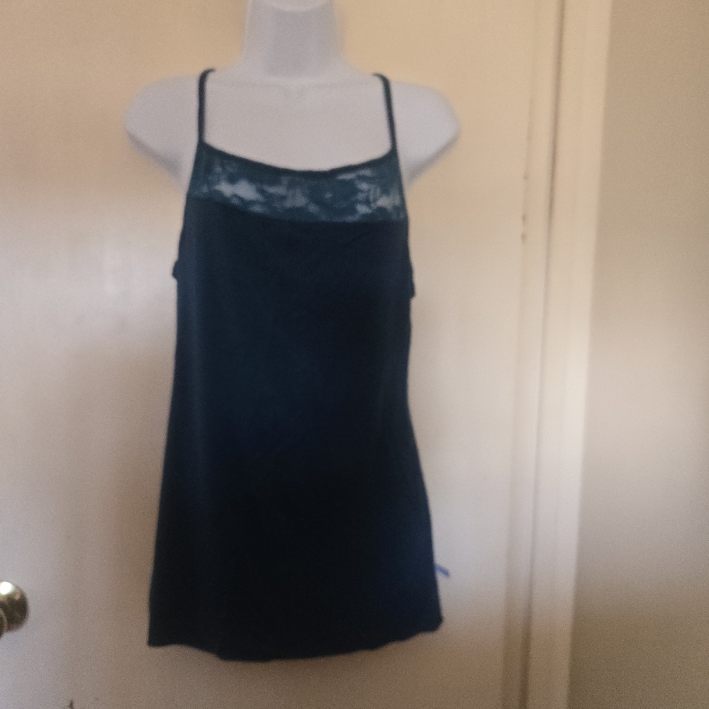 AvidLove Adjustable spaghetti strap tank top with lace detail, side slits & bows